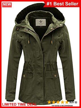 WenVen Women's Cotton Military Anorak Jacket Slim Fit Utility Coat